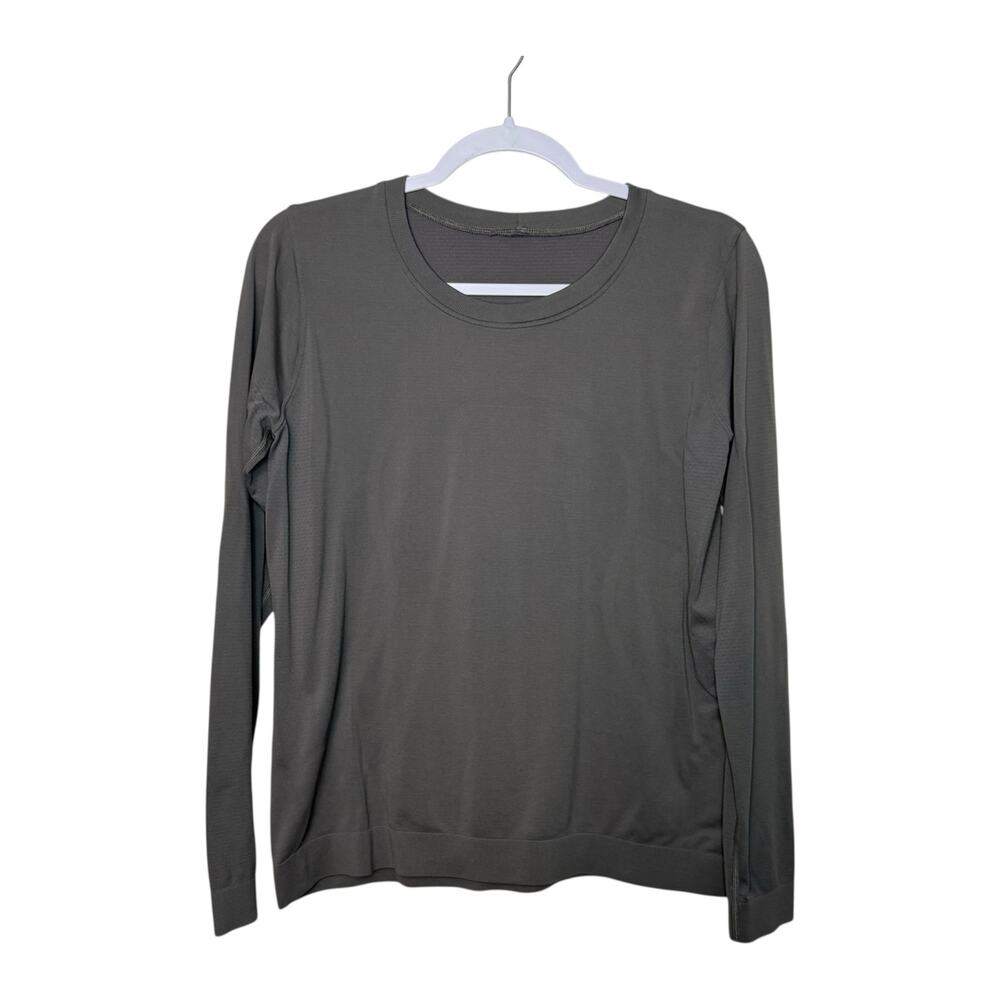 Lululemon Long Sleeve Scoop‎ Neck Shirt Women 10 Olive Green Activewear Stretch